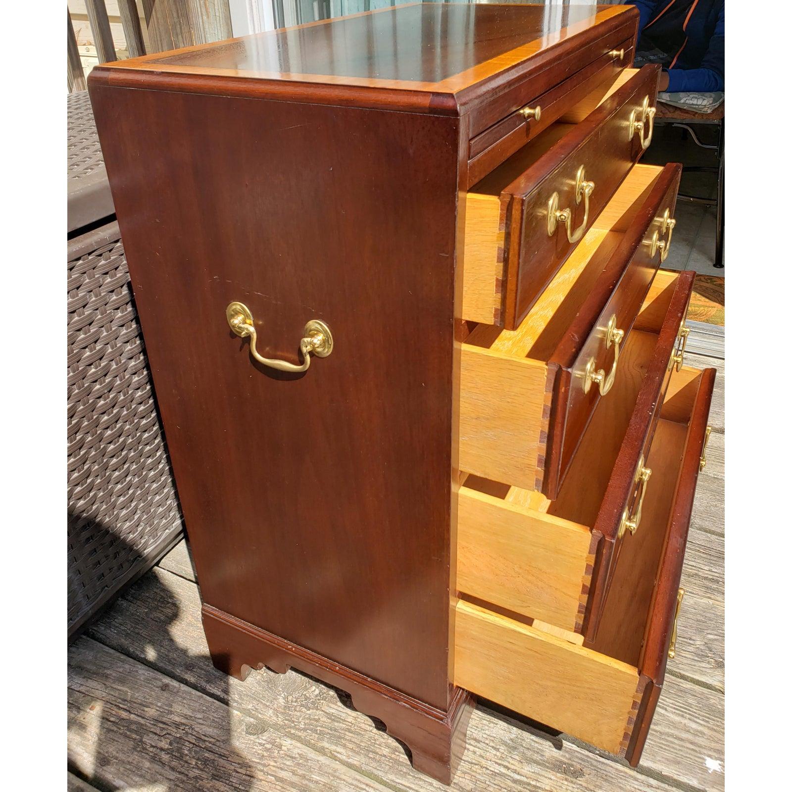 Satinwood 1980s Chippendale Solid Mahogany Bachelor Chest With Pull Out Tray