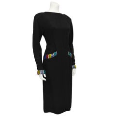 1980s Chloe Black Dress with Colourful Beading
