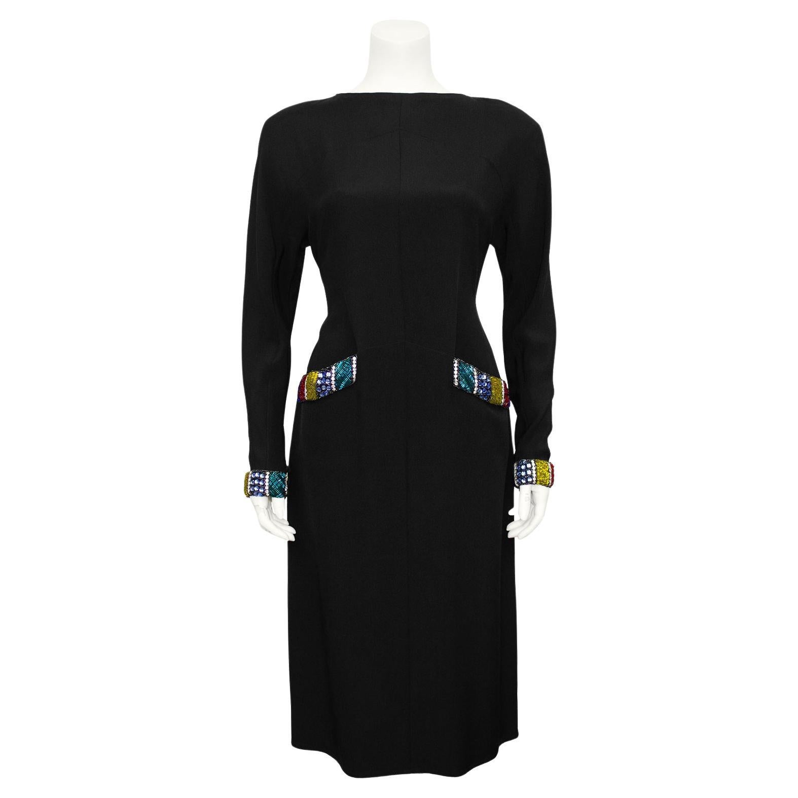1980s Chloe Black Dress with Colourful Beading
