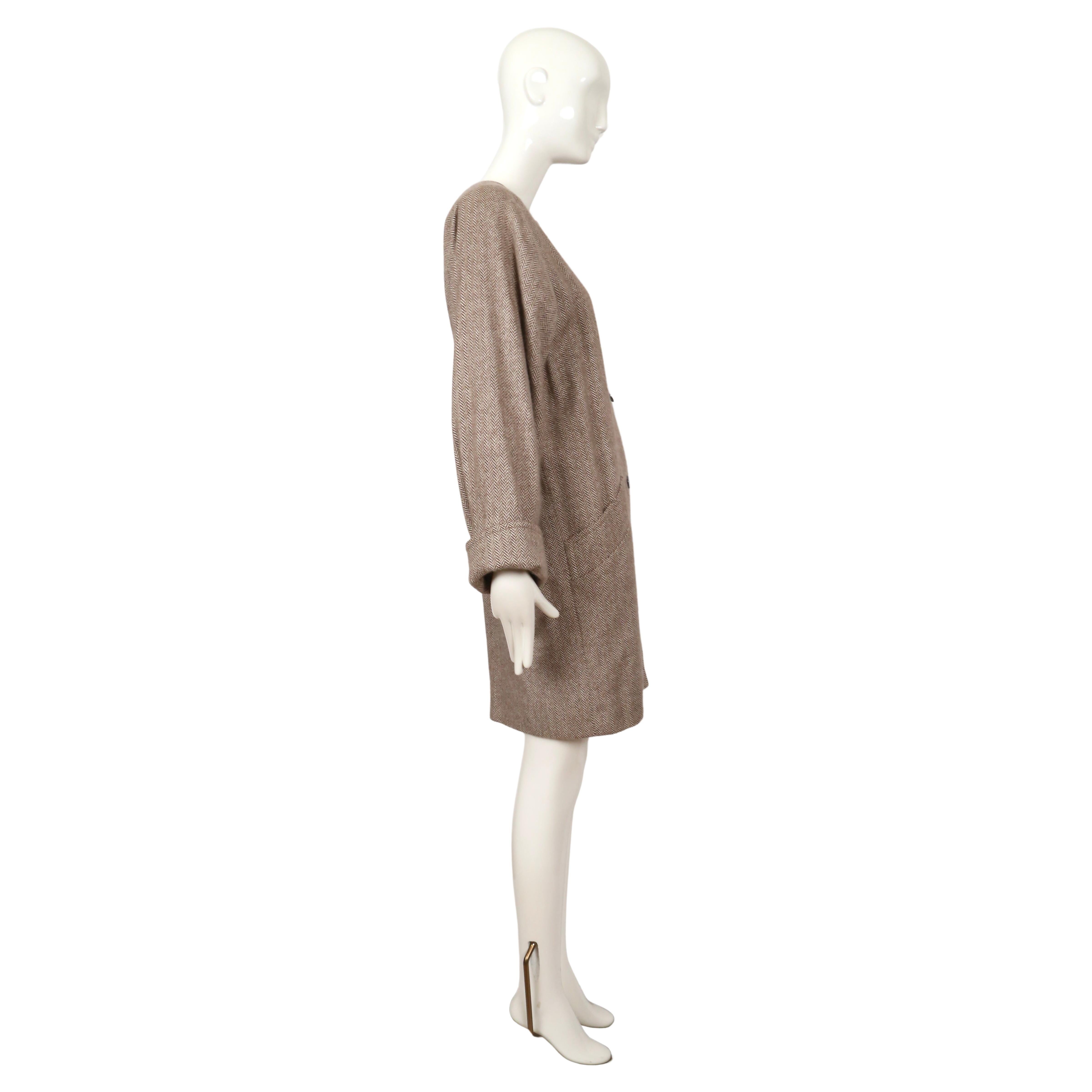Gray 1980's CHLOE by KARL LAGERFELD herringbone cashmere coat For Sale