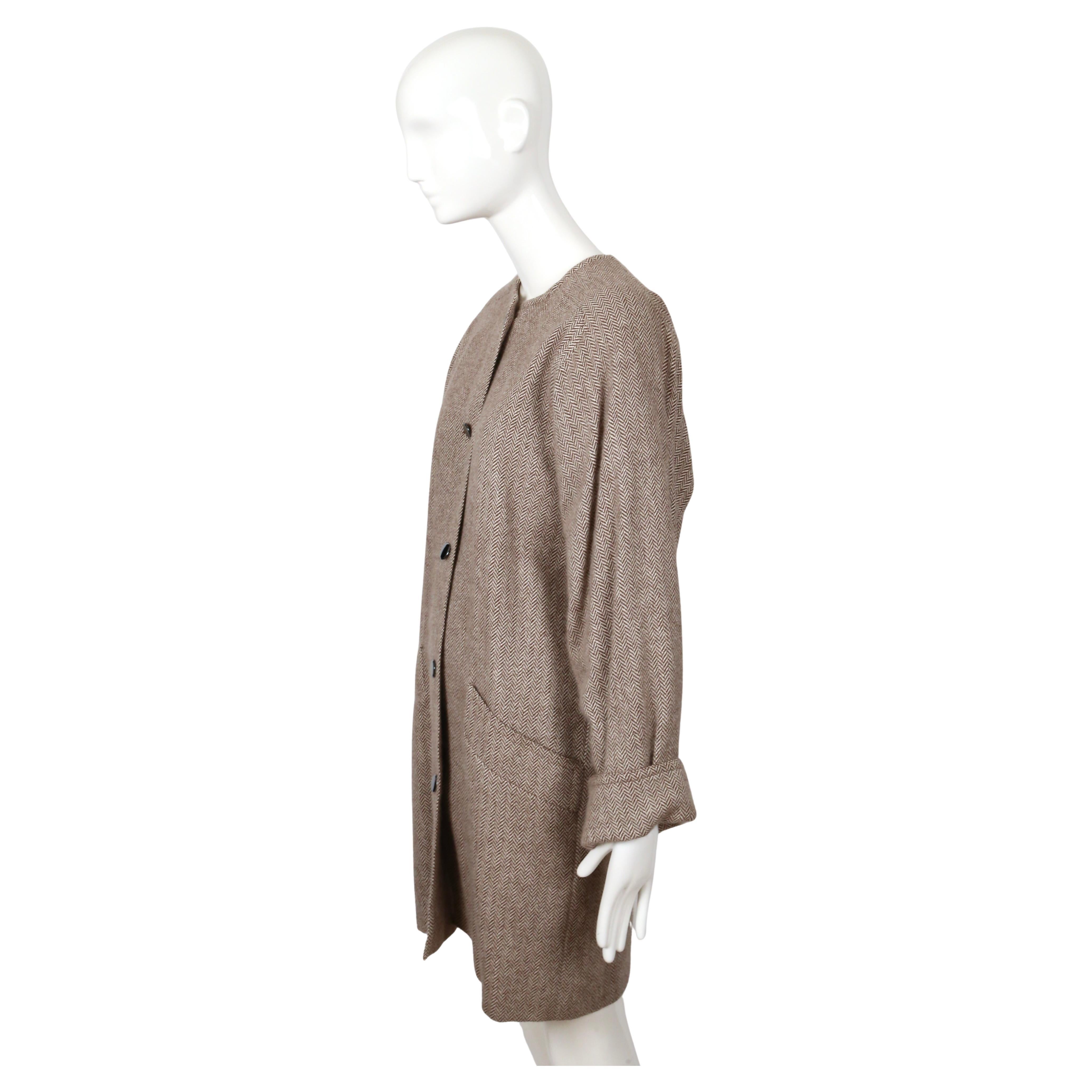 Women's or Men's 1980's CHLOE by KARL LAGERFELD herringbone cashmere coat For Sale