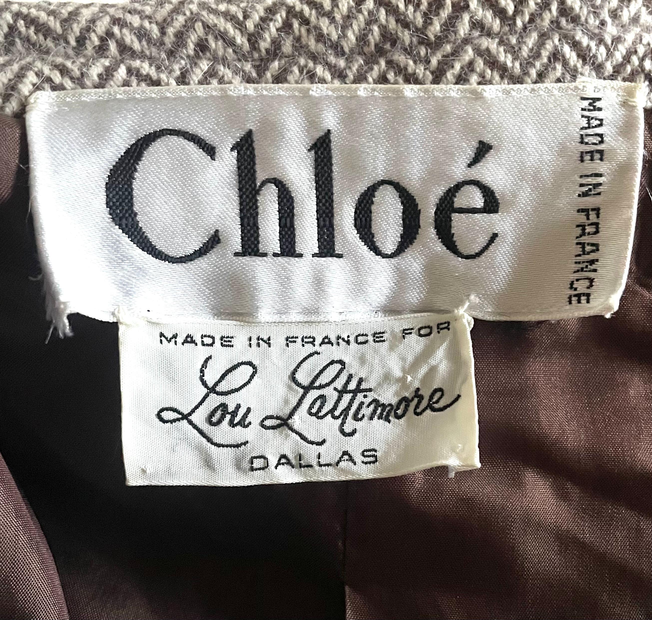 1980's CHLOE by KARL LAGERFELD herringbone cashmere coat For Sale 4