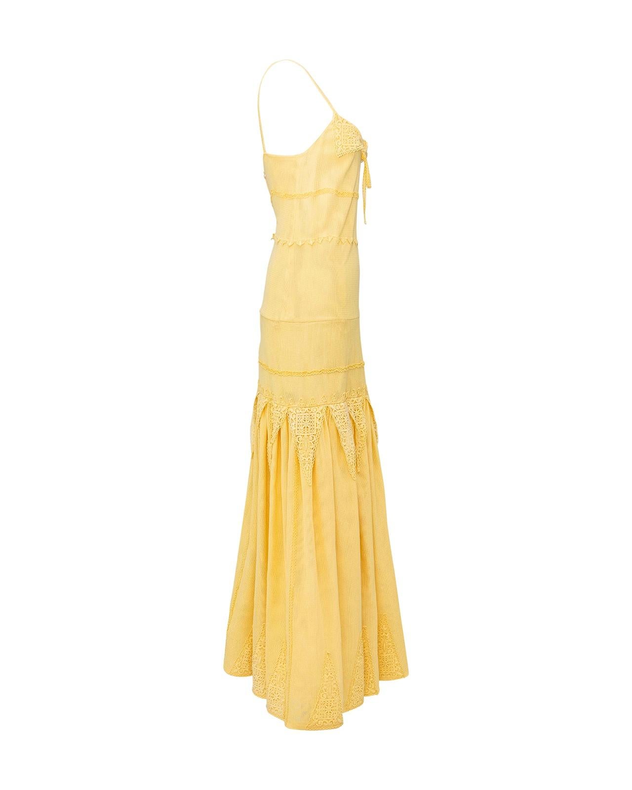 Women's 1980s Chloé by Karl Lagerfeld Yellow Dress with Lace Details