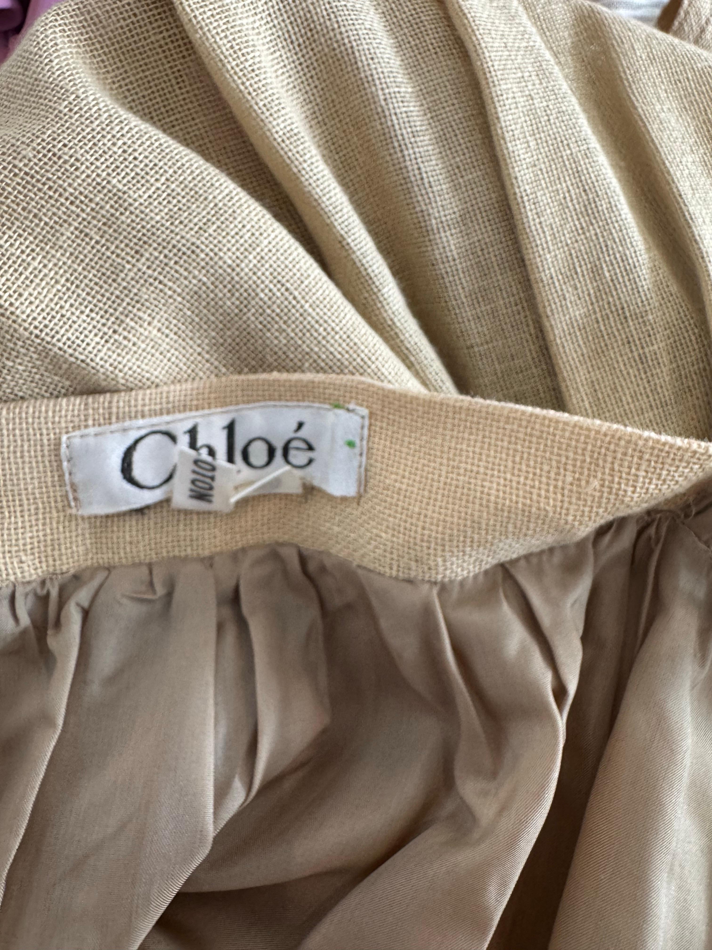 1980s Chloe Flax Cotton Skirt Set For Sale 5
