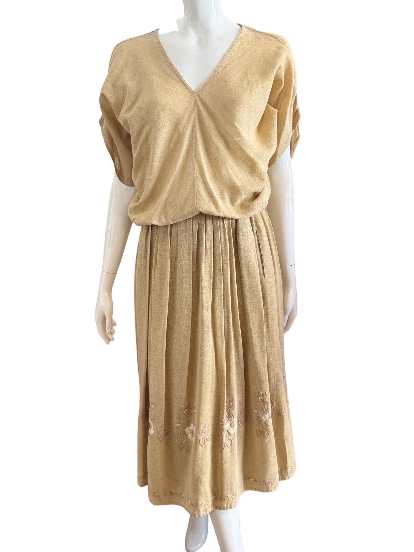 1980s Chloe Flax Cotton Skirt Set In Good Condition For Sale In Miami, FL