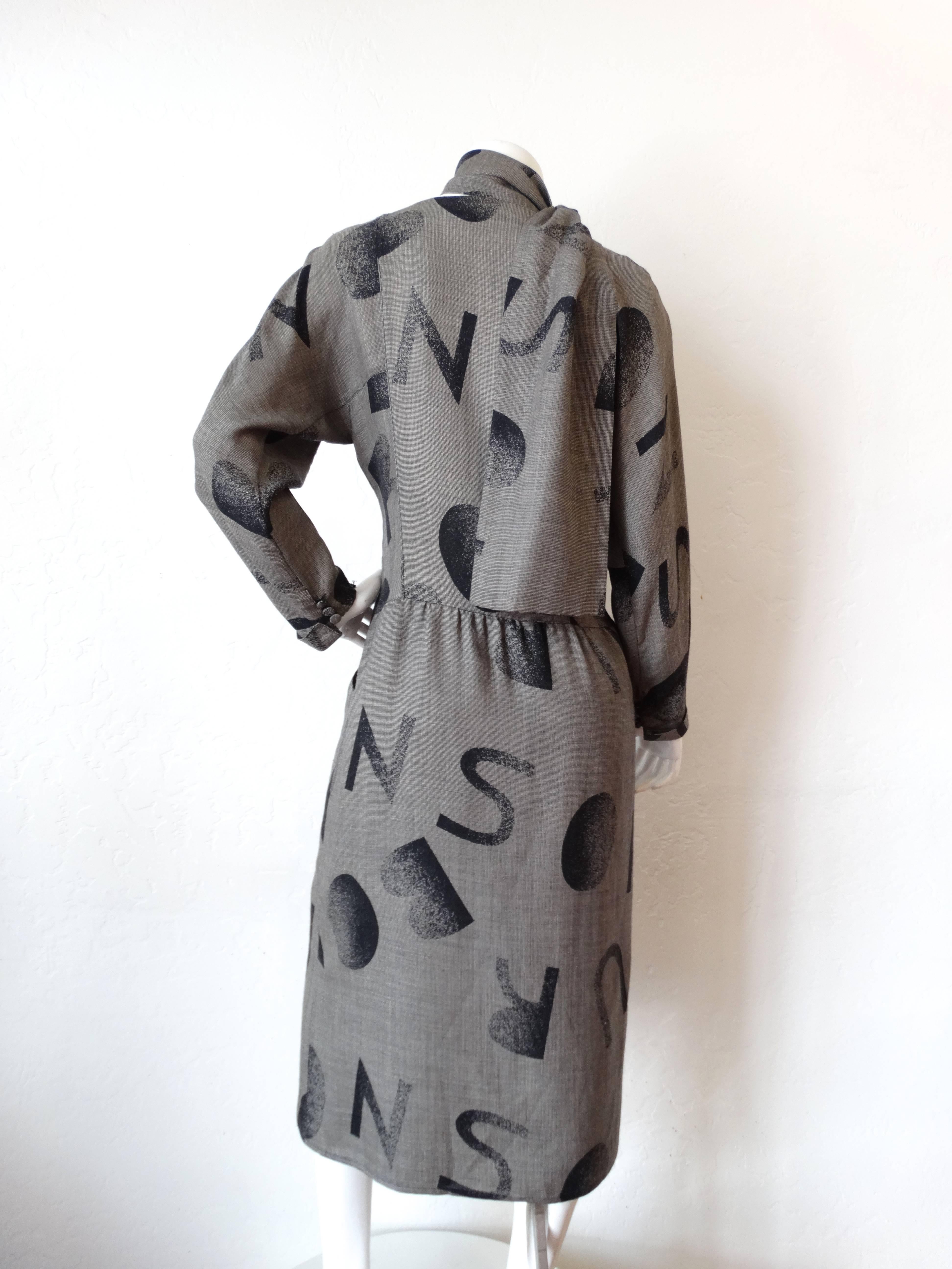 Women's 1980s Chloe Grey Alphabet Printed Dress 