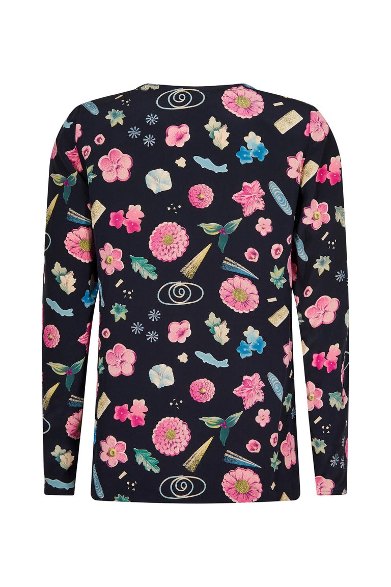 1980s Chloé Novelty Printed Silk Floral Blouse For Sale at 1stDibs