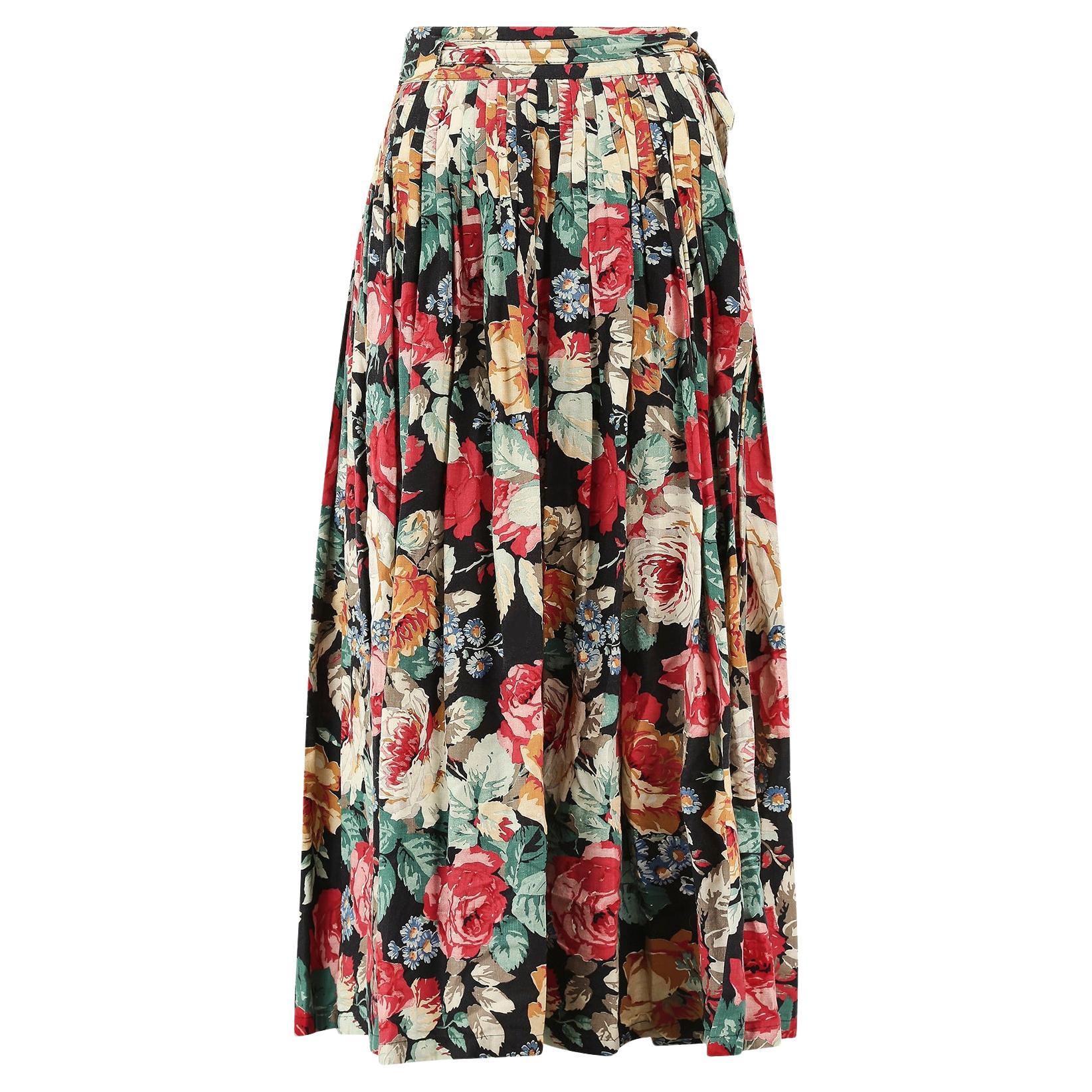 1980s Christian Aujard Floral Cotton Country Print Skirt For Sale
