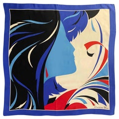 1980s Christian Dior Abstract Woman Print Silk Scarf 