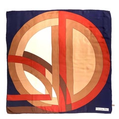 1980 Christian Dior Art Deco Logo Multi Color Silk Shawl Babushka Scarf (Echarpe Babushka en soie)