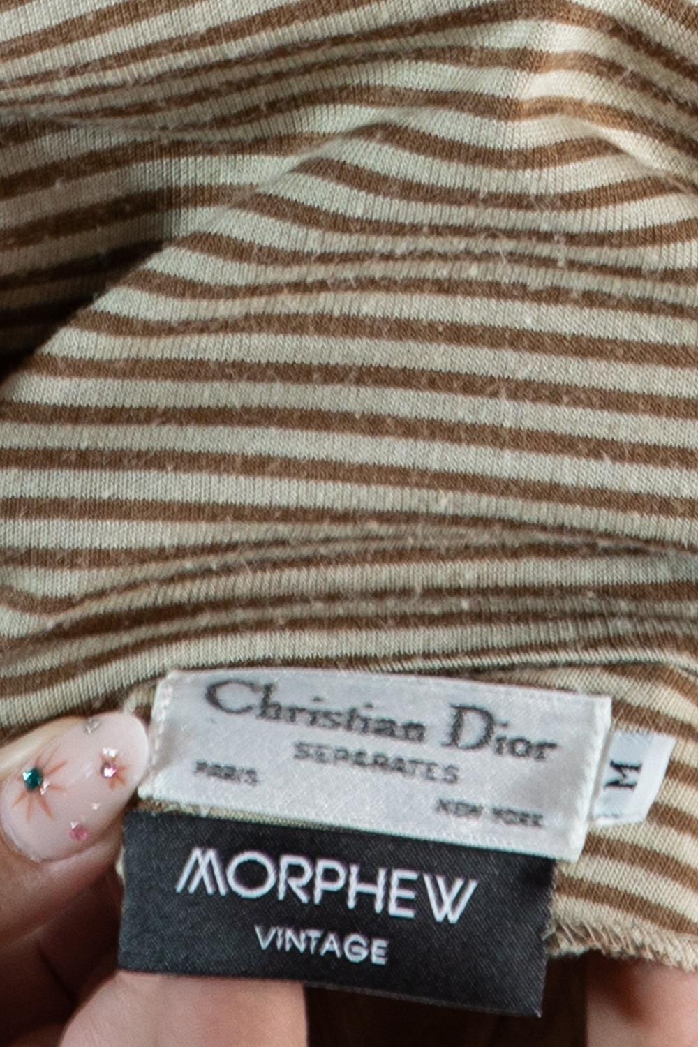 1980S CHRISTIAN DIOR Beige Brown Silk Top For Sale 4