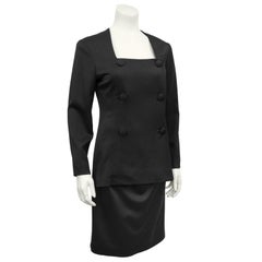 1980s Christian Dior Black Fine Wool Tuxedo Dress
