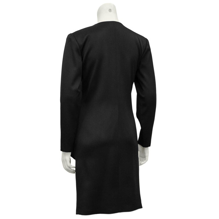 1980s Christian Dior Black Fine Wool Tuxedo Dress  In Good Condition For Sale In Toronto, Ontario