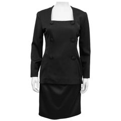 Vintage 1980s Christian Dior Black Fine Wool Tuxedo Dress 