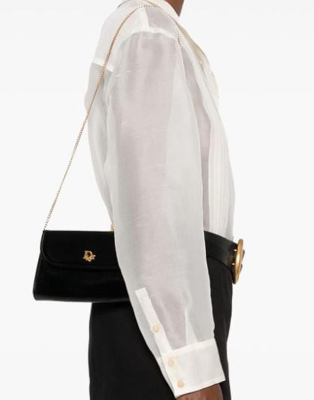 Women's 1980s Christian Dior Black Leather Shoulder Bag 