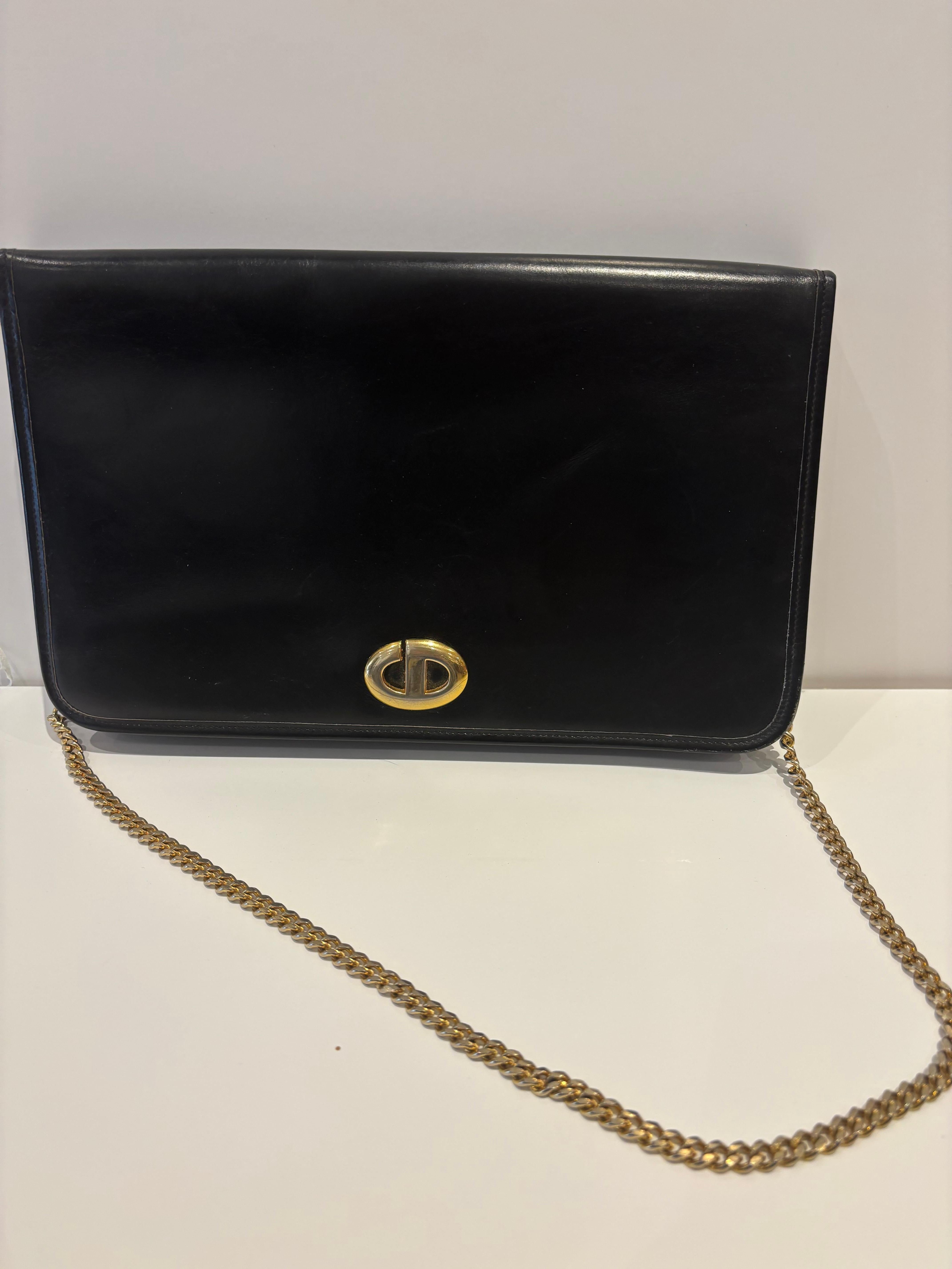 Borsa a spalla in pelle nera Christian Dior degli anni '80 in vendita 3