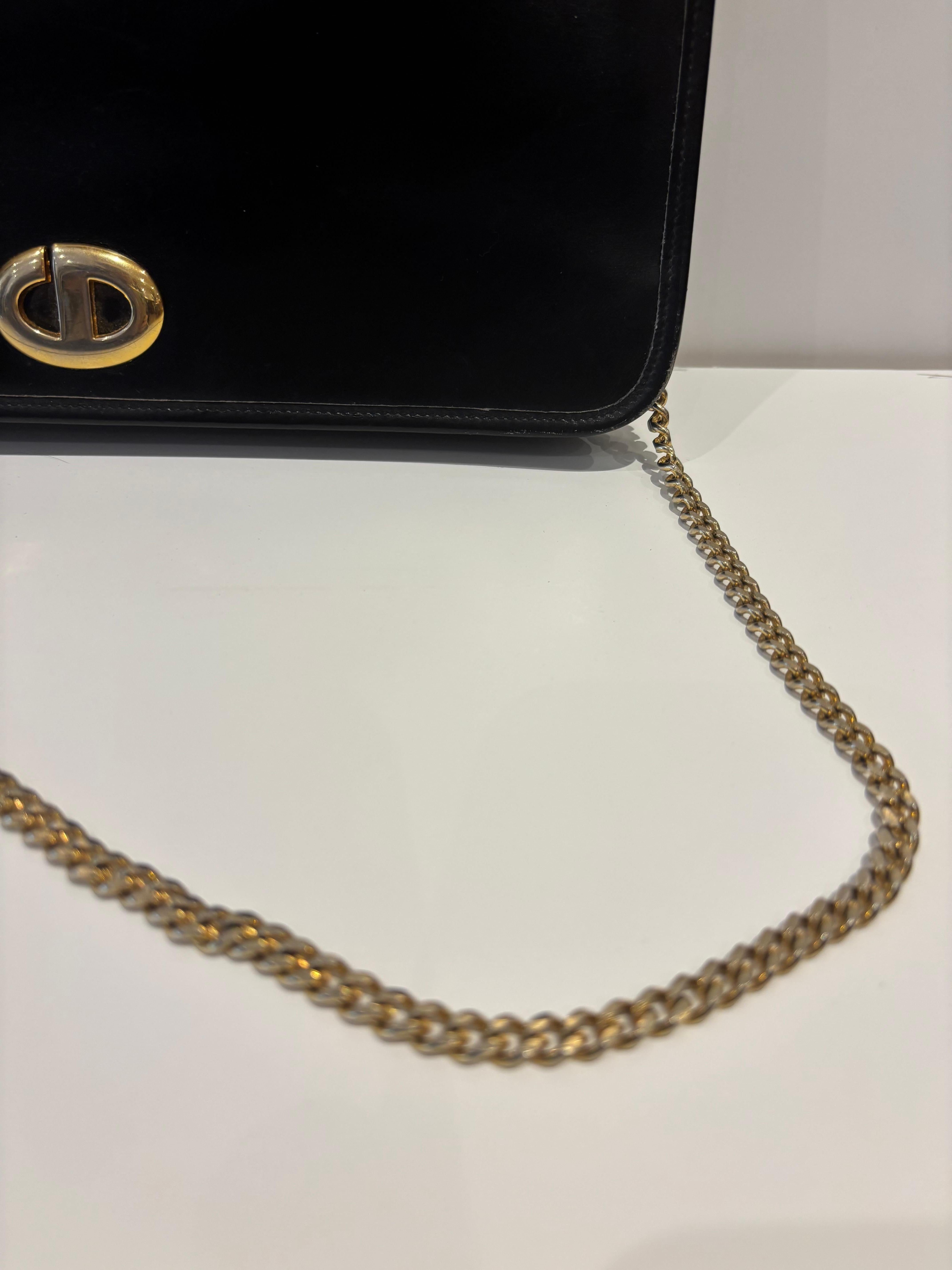 Borsa a spalla in pelle nera Christian Dior degli anni '80 in vendita 4