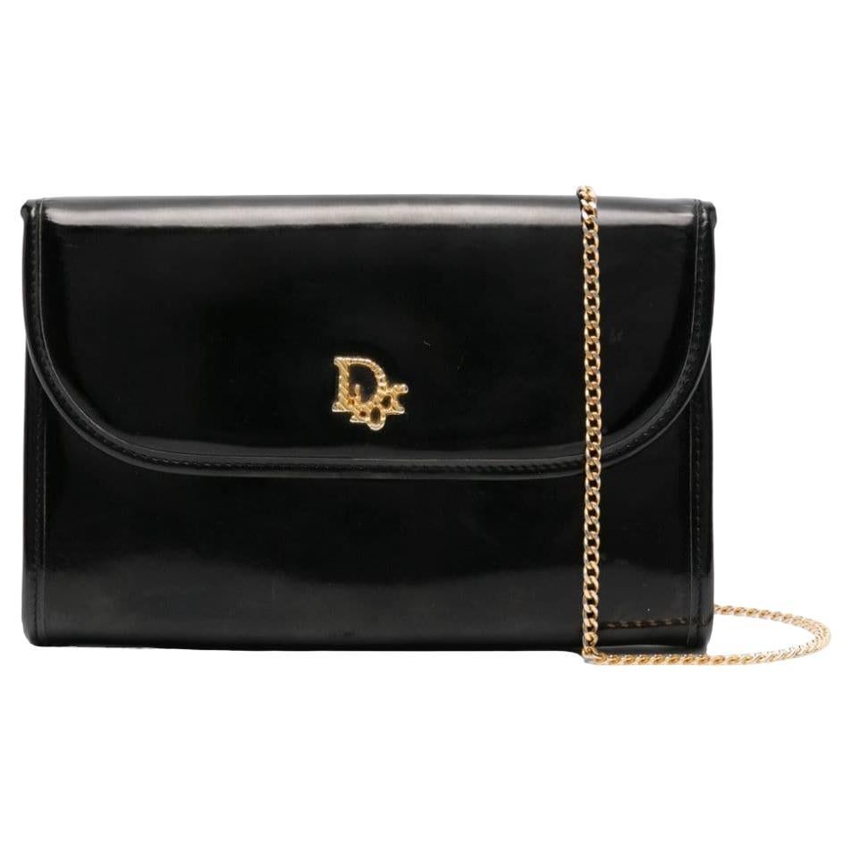 1980s Christian Dior Black Leather Shoulder Bag 