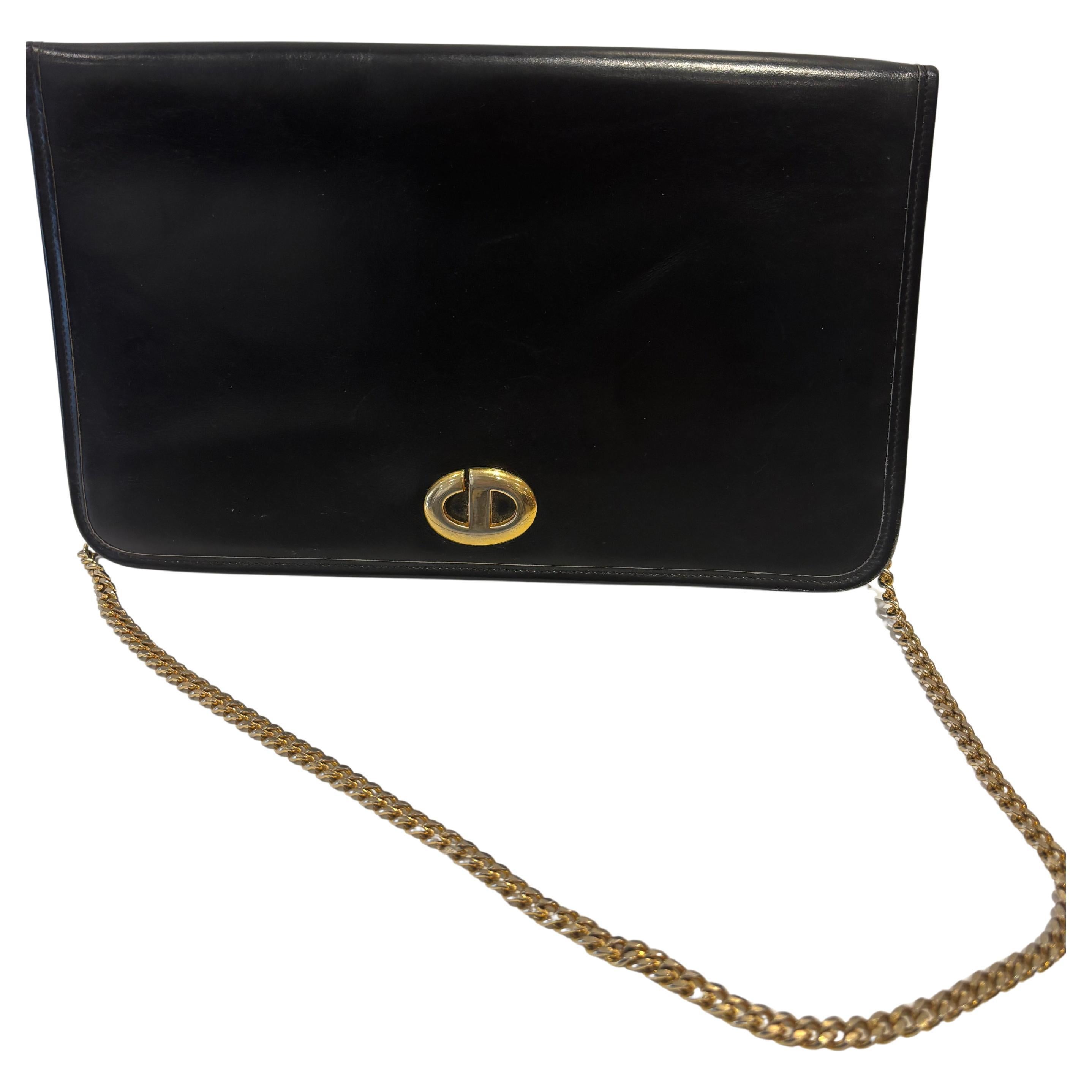Borsa a spalla in pelle nera Christian Dior degli anni '80 in vendita