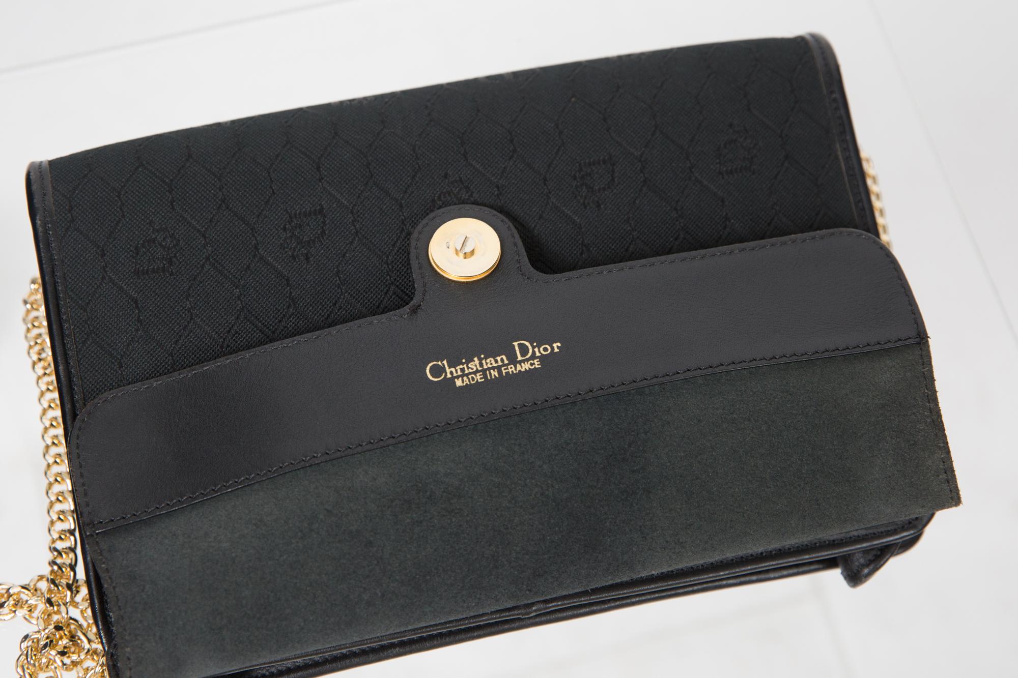 1980s Christian Dior Black on Black Oblique Monogram Logo Shoulder Bag  In Good Condition In Paris, FR