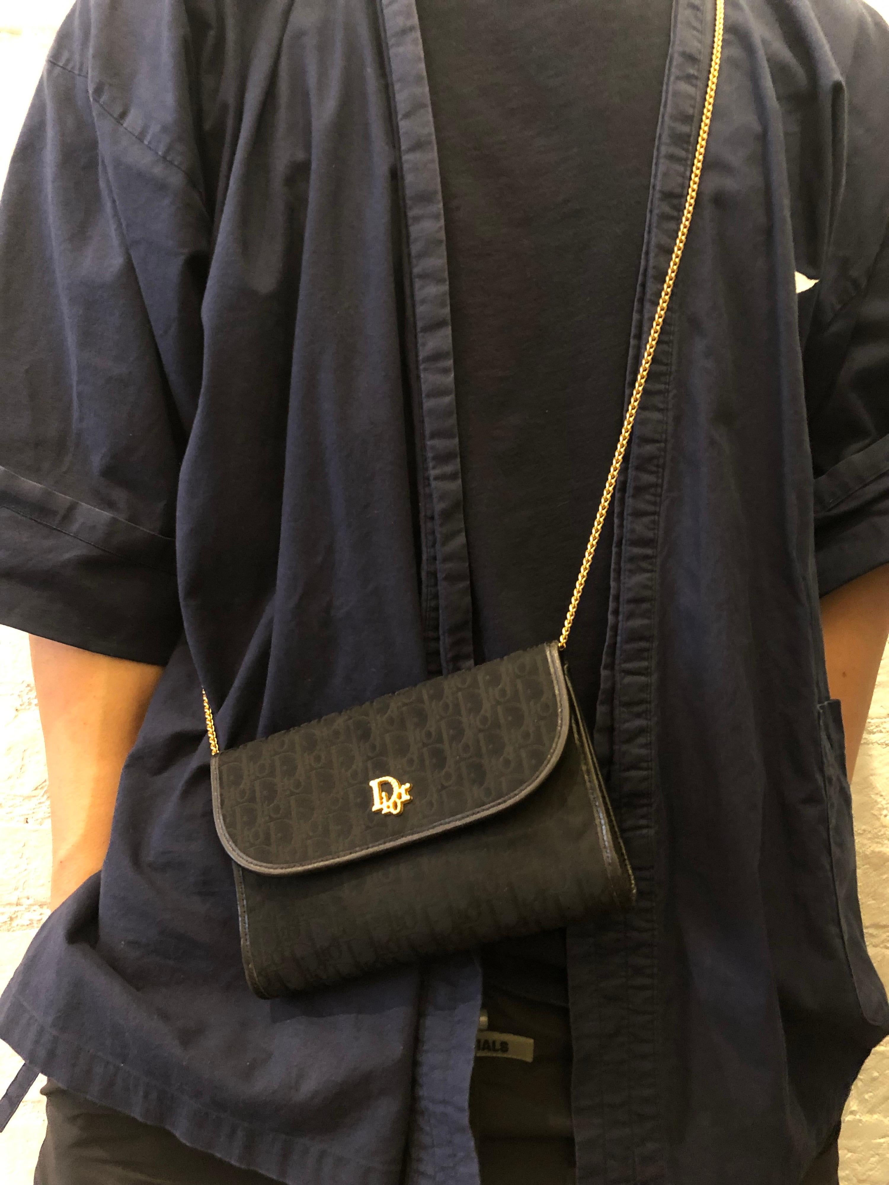 Women's or Men's 1980s Christian Dior Black Trotter Jacquard Mini Chain Bag