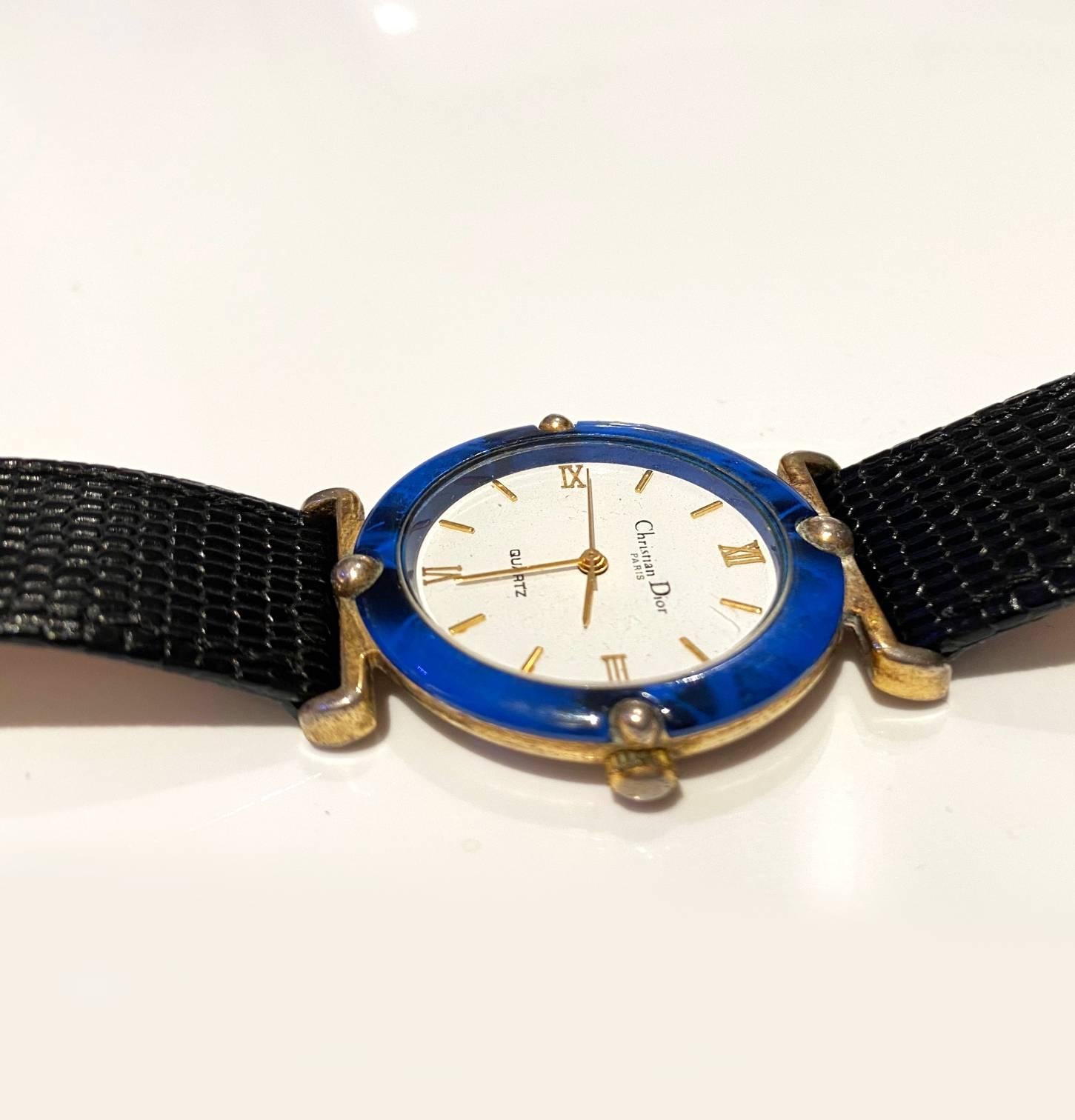 1980s Christian Dior Blue Stone Dial Quartz Watch In Good Condition In London, GB