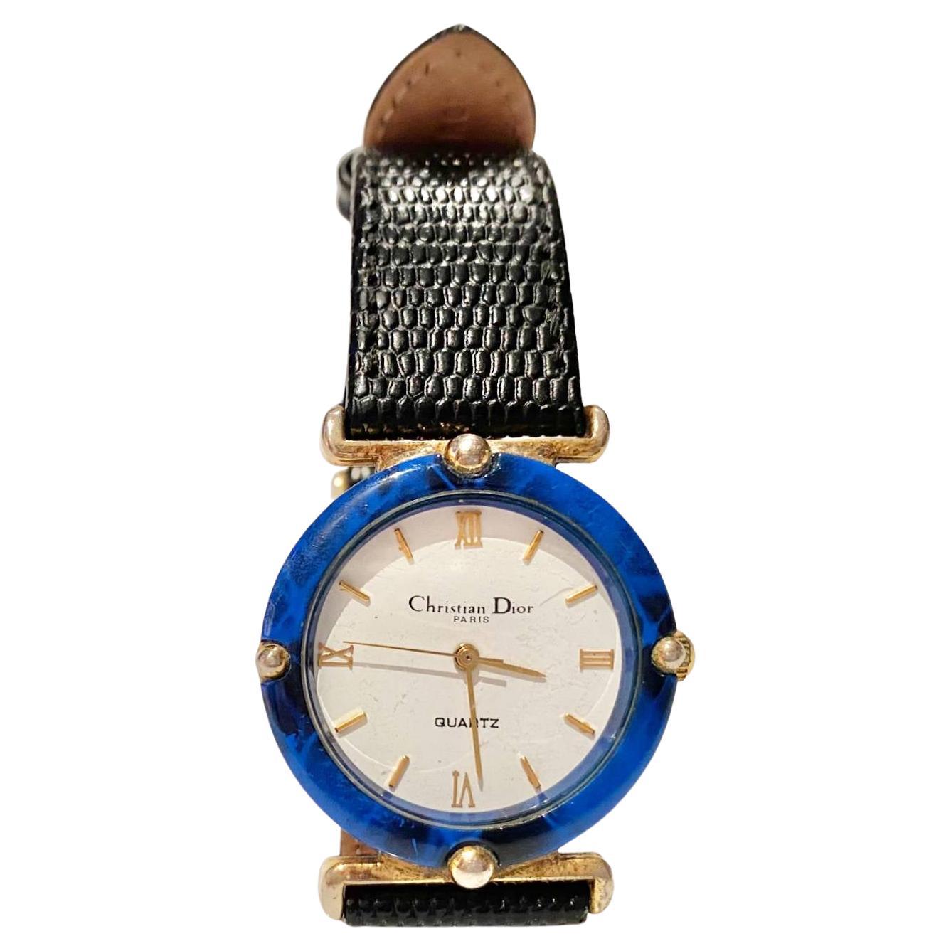 1980s Christian Dior Blue Stone Dial Quartz Watch 