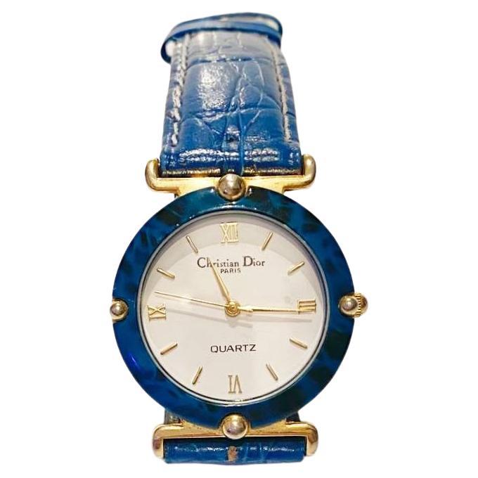 Christian Dior, montre à quartz avec cadran en pierre bleue, années 1980 