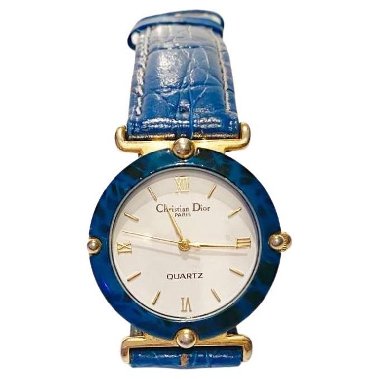 Christian Dior, montre à quartz avec cadran en pierre bleue, années 1980 En  vente sur 1stDibs