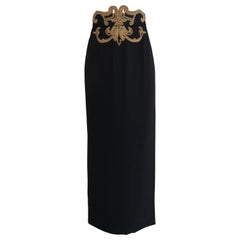 1980s Christian Dior Boutique Black Long Maxi Skirt with Gold Embellishment