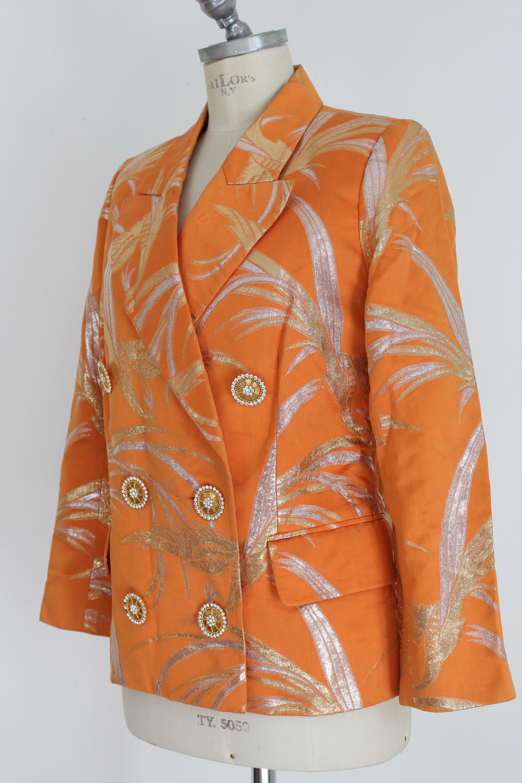 Women's 1980s Christian Dior Boutique Orange Chanto Silk Evening Double Breasted Jacket 