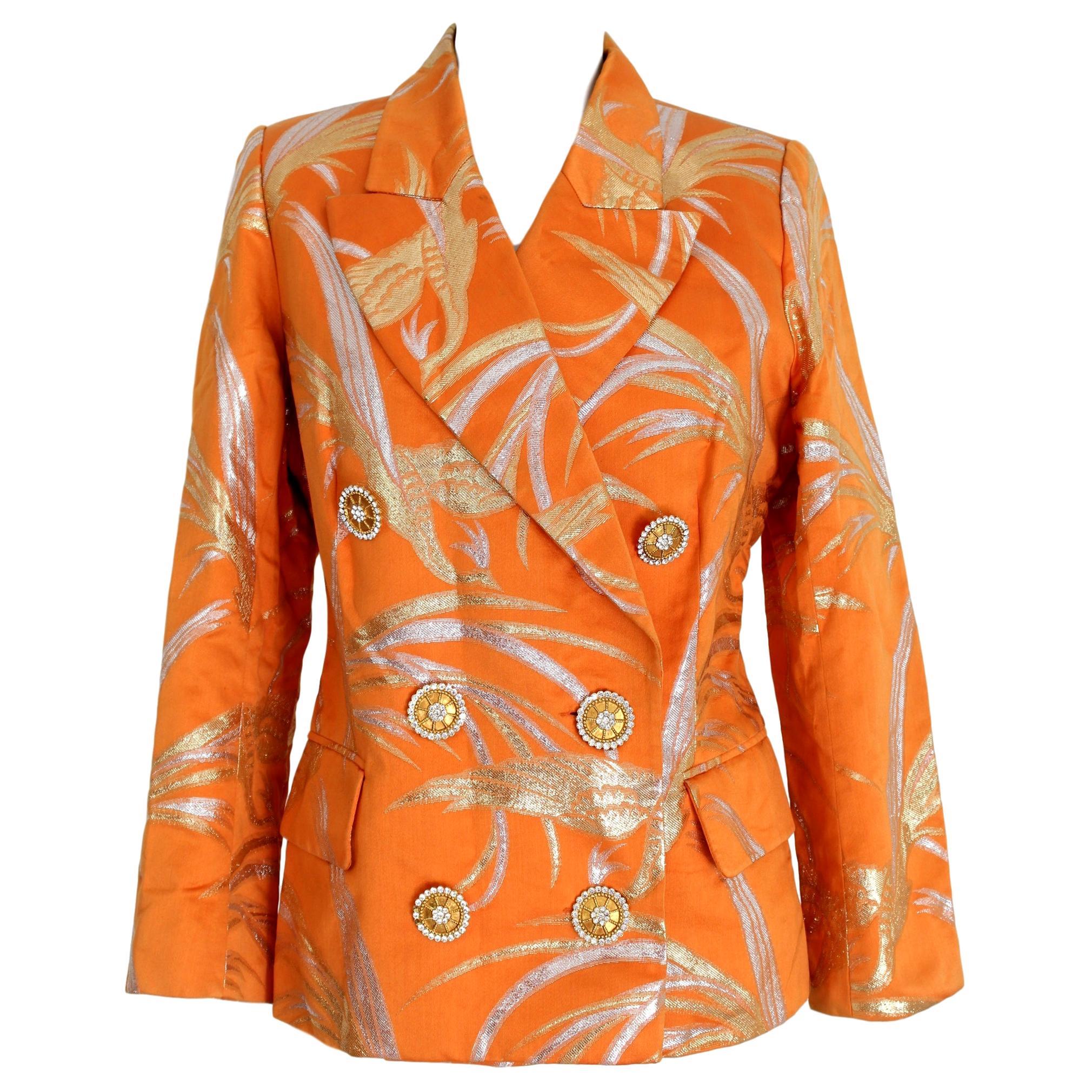 1980s Christian Dior Boutique Orange Chanto Silk Evening Double Breasted Jacket 