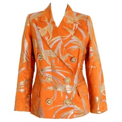 Vintage 1980s Christian Dior Boutique Orange Chanto Silk Evening Double Breasted Jacket 