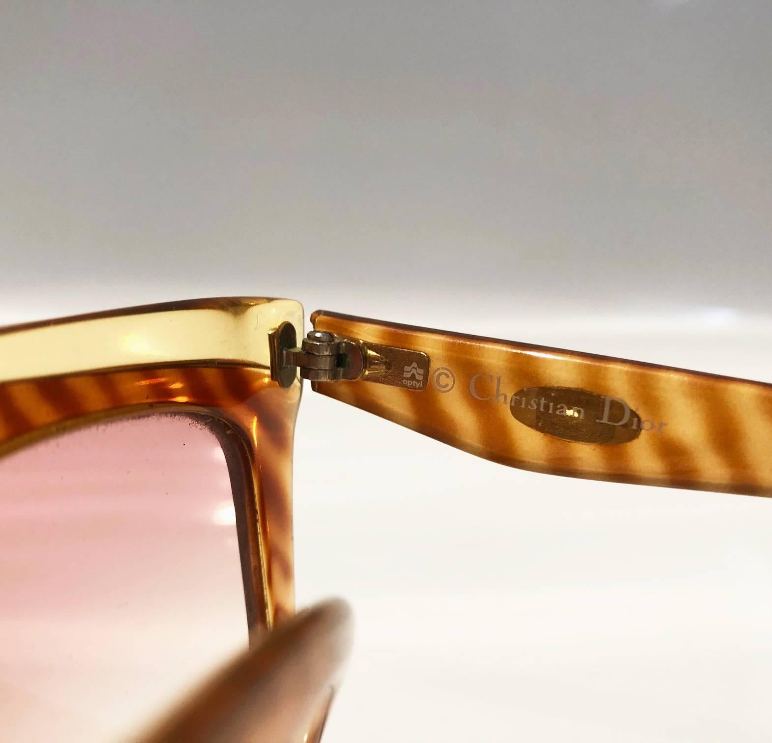 Beige 1980s Christian Dior Bowie Amber Animal Print Oversized Sunglasses For Sale