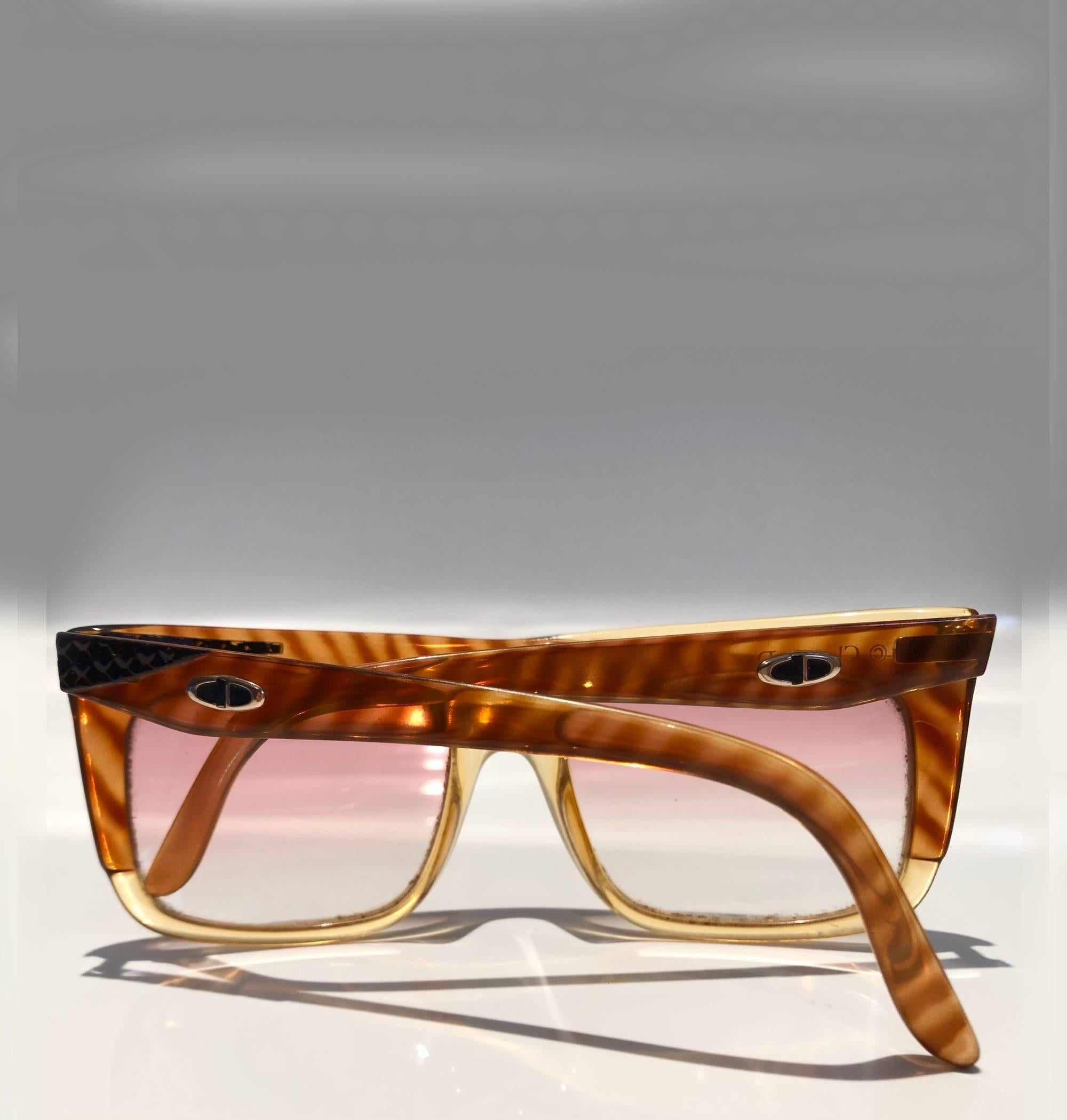 Women's or Men's 1980s Christian Dior Bowie Amber Animal Print Oversized Sunglasses For Sale