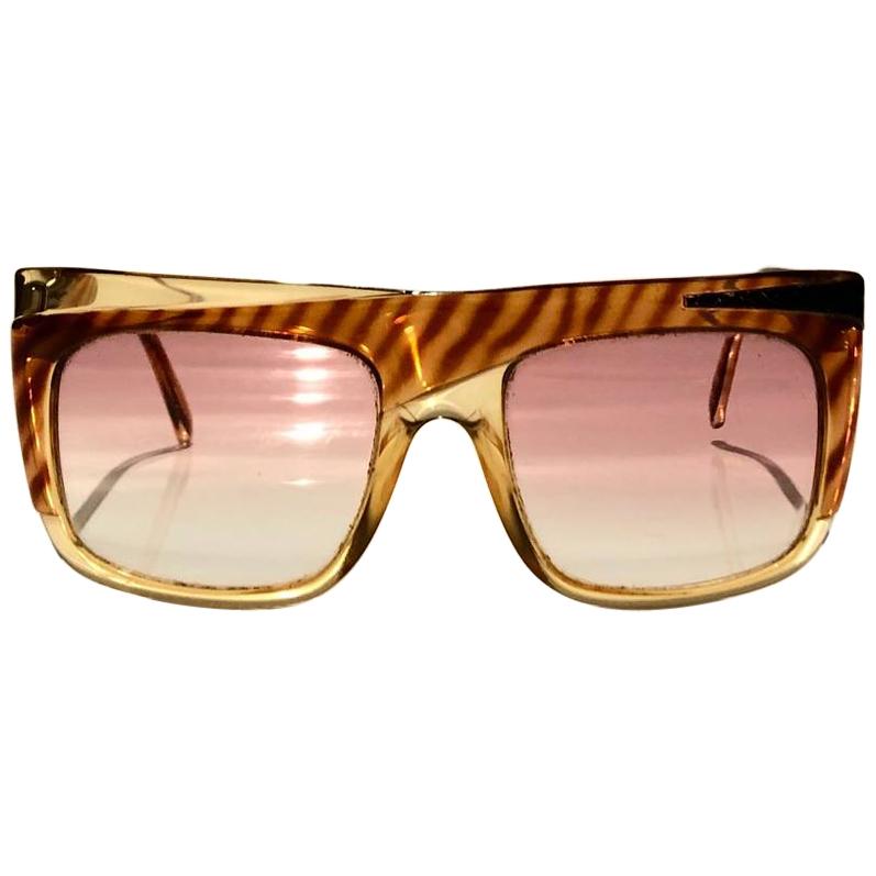 1980s Christian Dior Bowie Amber Animal Print Oversized Sunglasses
