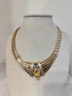 1980s Christian Dior Brass and Stones Necklace NWOT