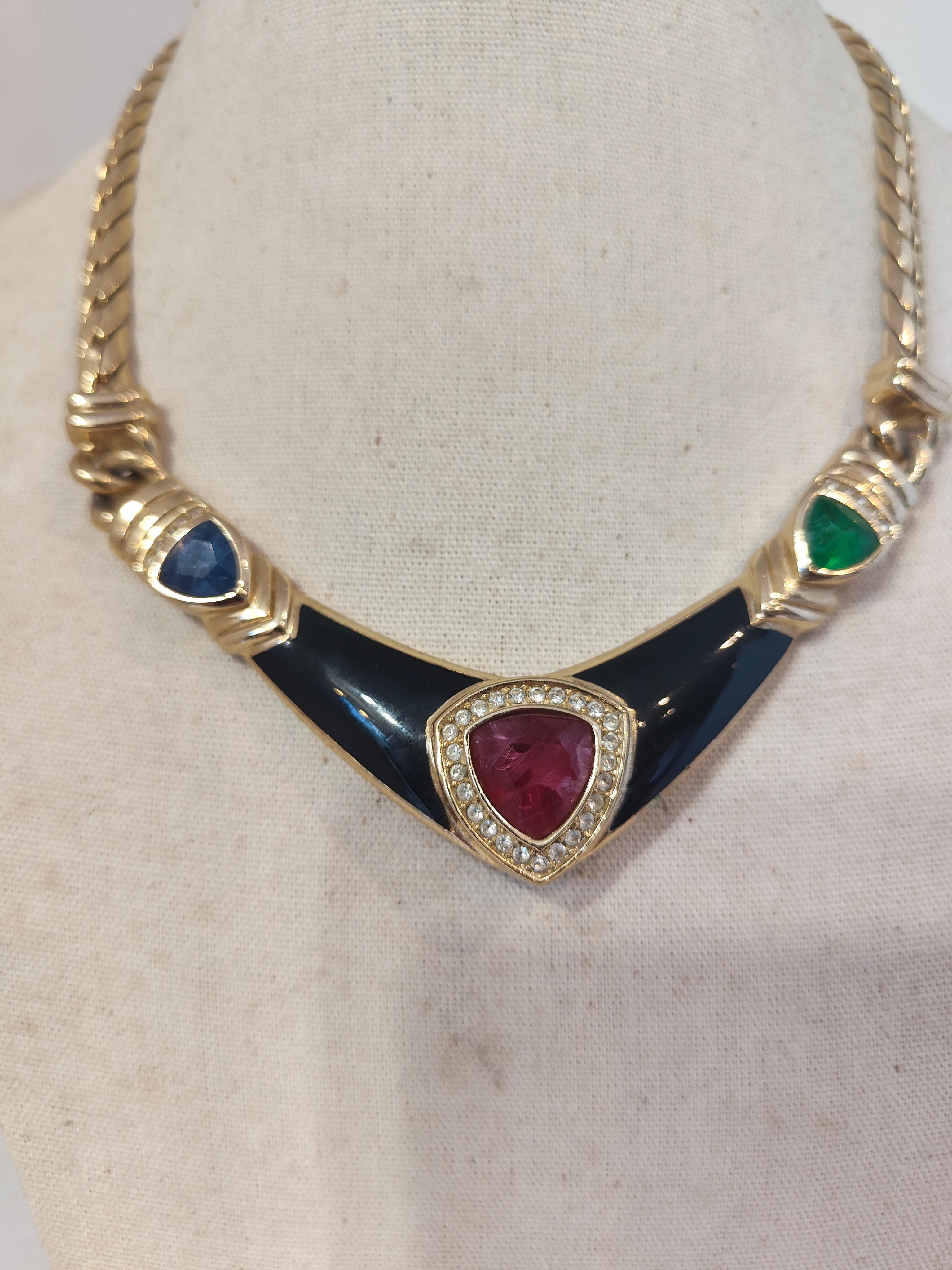 da uomo o donna Collana in ottone e pietre Christian Dior degli anni '80 NWOT in vendita