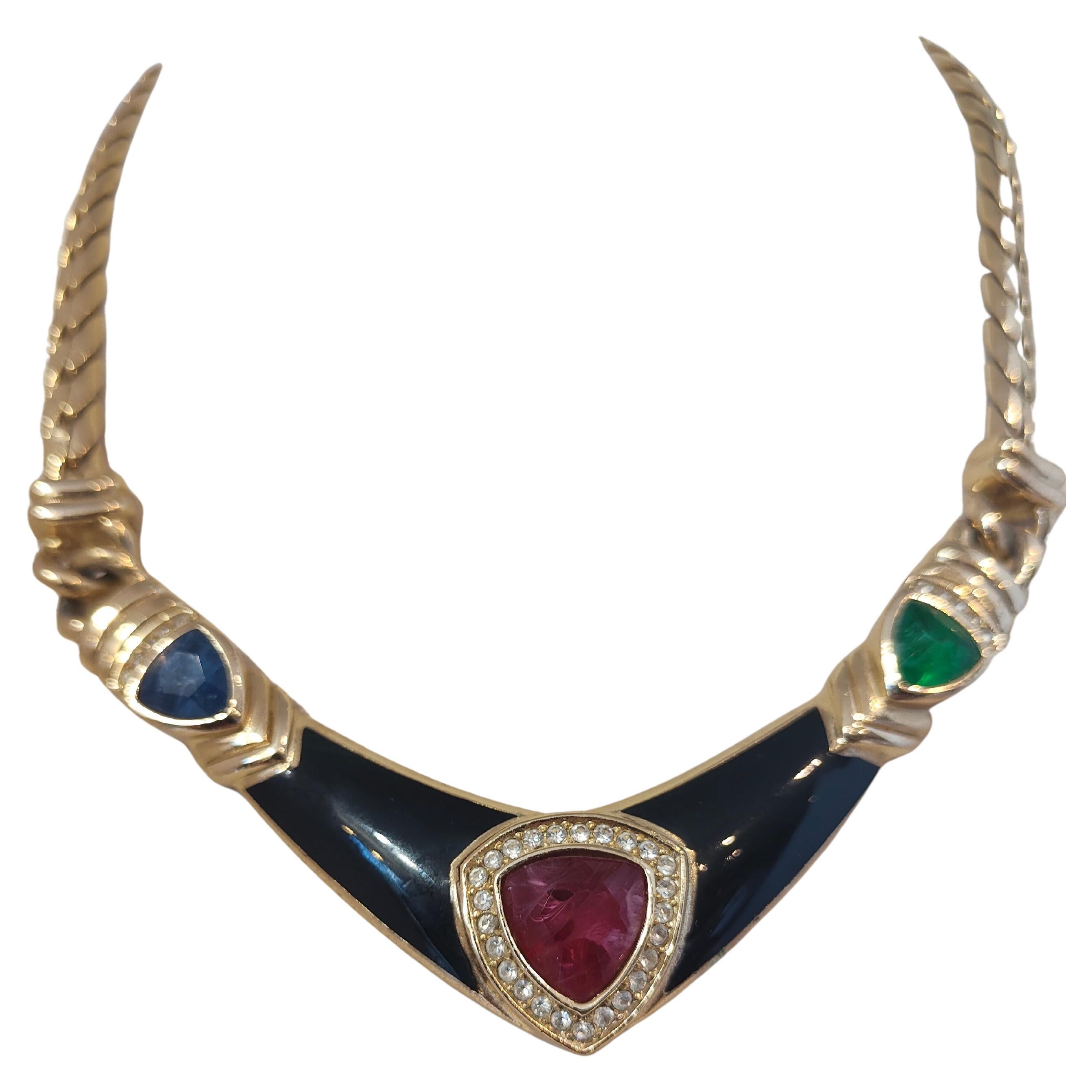 Collana in ottone e pietre Christian Dior degli anni '80 NWOT in vendita