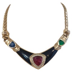 Collana in ottone e pietre Christian Dior degli anni '80 NWOT