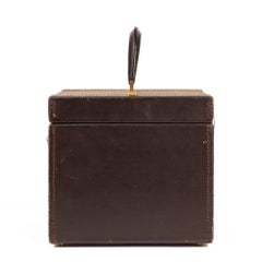 1980s Christian Dior Brown Calfskin Leather Canvas Vintage Vanity Case
