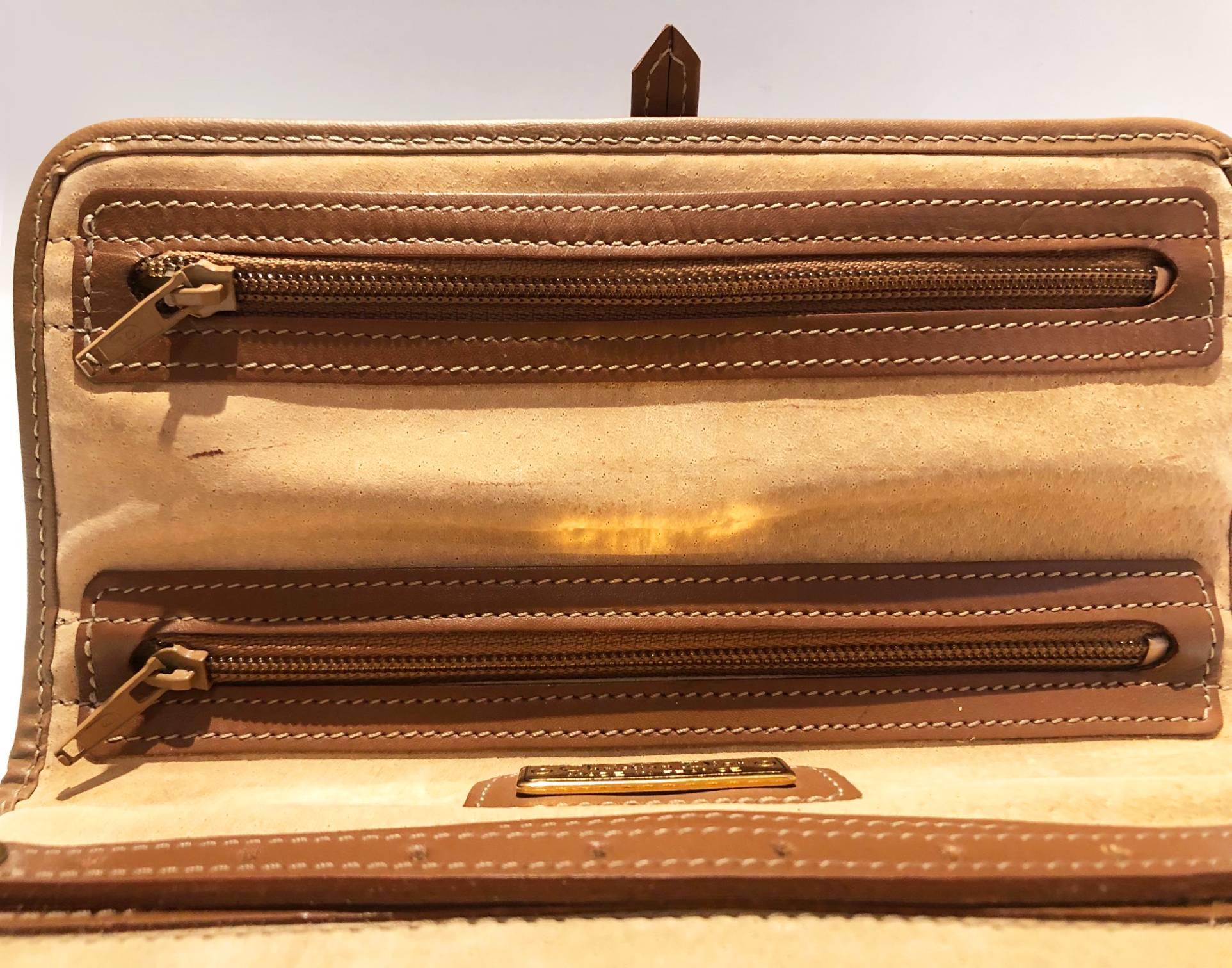 1980s Christian Dior Brown Leather Monogram Jewellery Wrap Wallet 3