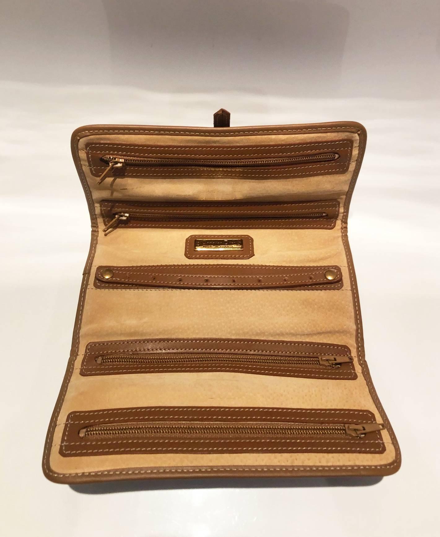 1980s Christian Dior Brown Leather Monogram Jewellery Wrap Wallet  In Good Condition In London, GB