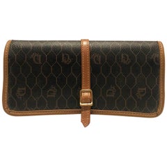 1980s Christian Dior Brown Leather Monogram Jewellery Wrap Wallet 