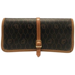 1980s Christian Dior Brown Leather Monogram Jewellery Wrap Wallet