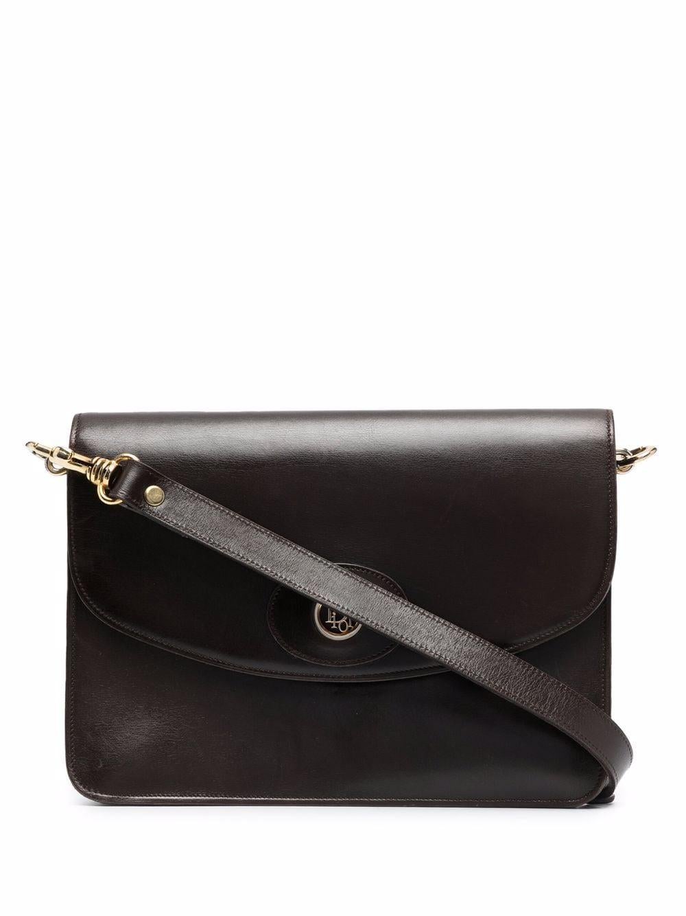 Black 1980s Christian Dior Brown Leather Shoulder Bag 