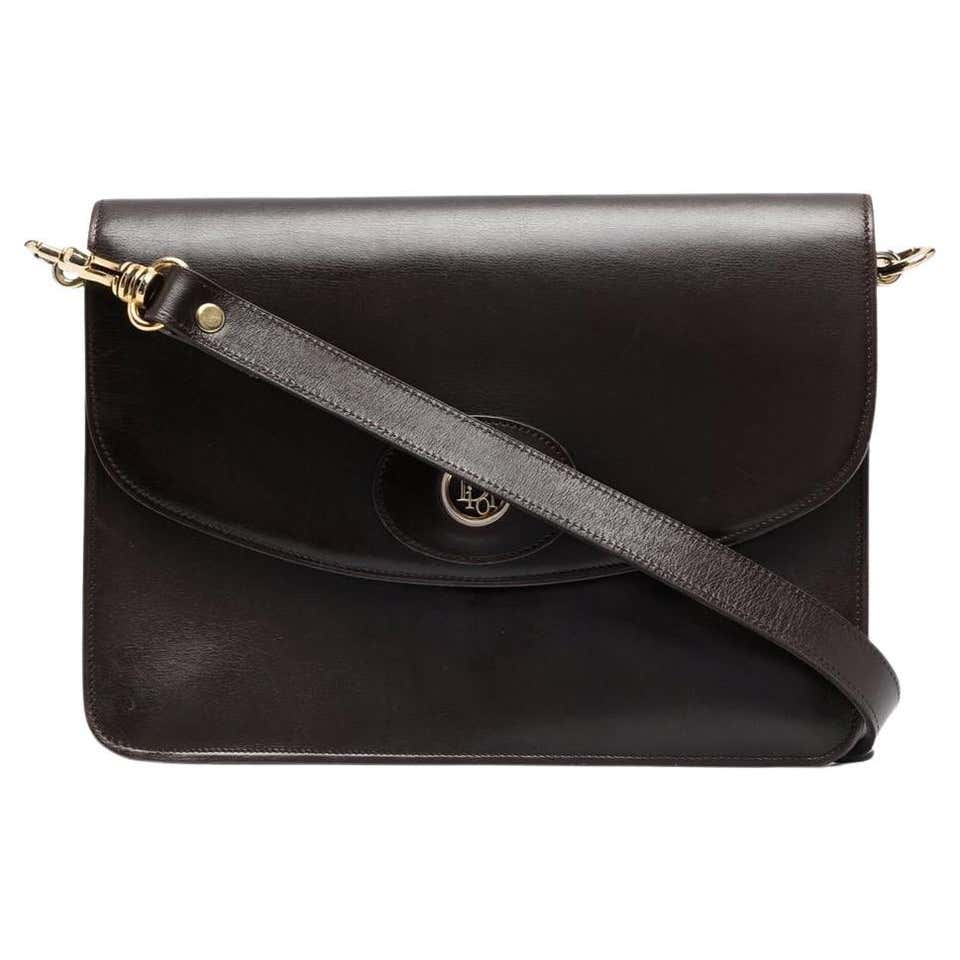 1980s Christian Dior Brown Leather Shoulder Bag For Sale at 1stDibs
