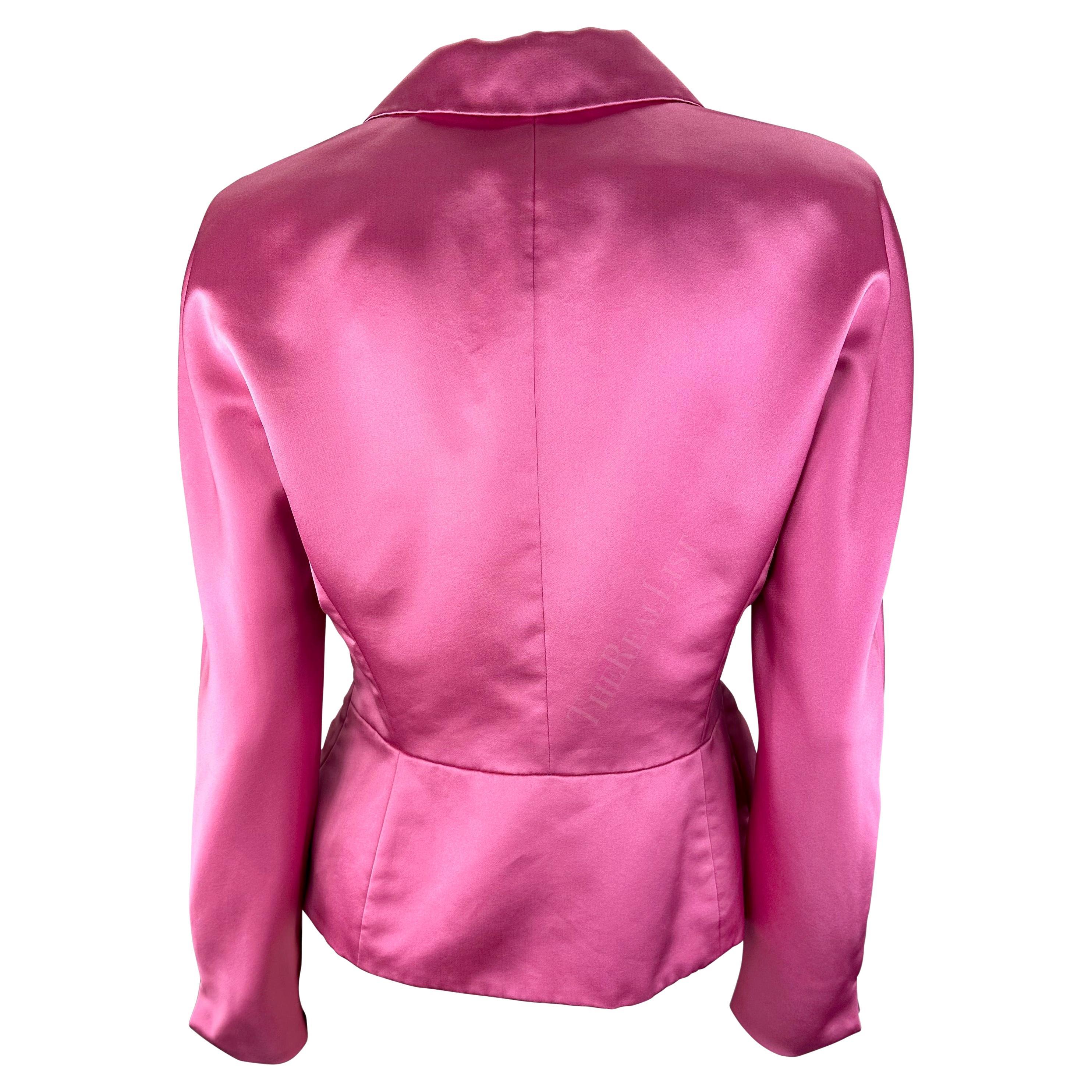 Women's 1980s Christian Dior Bubblegum Pink Satin Cinched Blazer Jacket For Sale