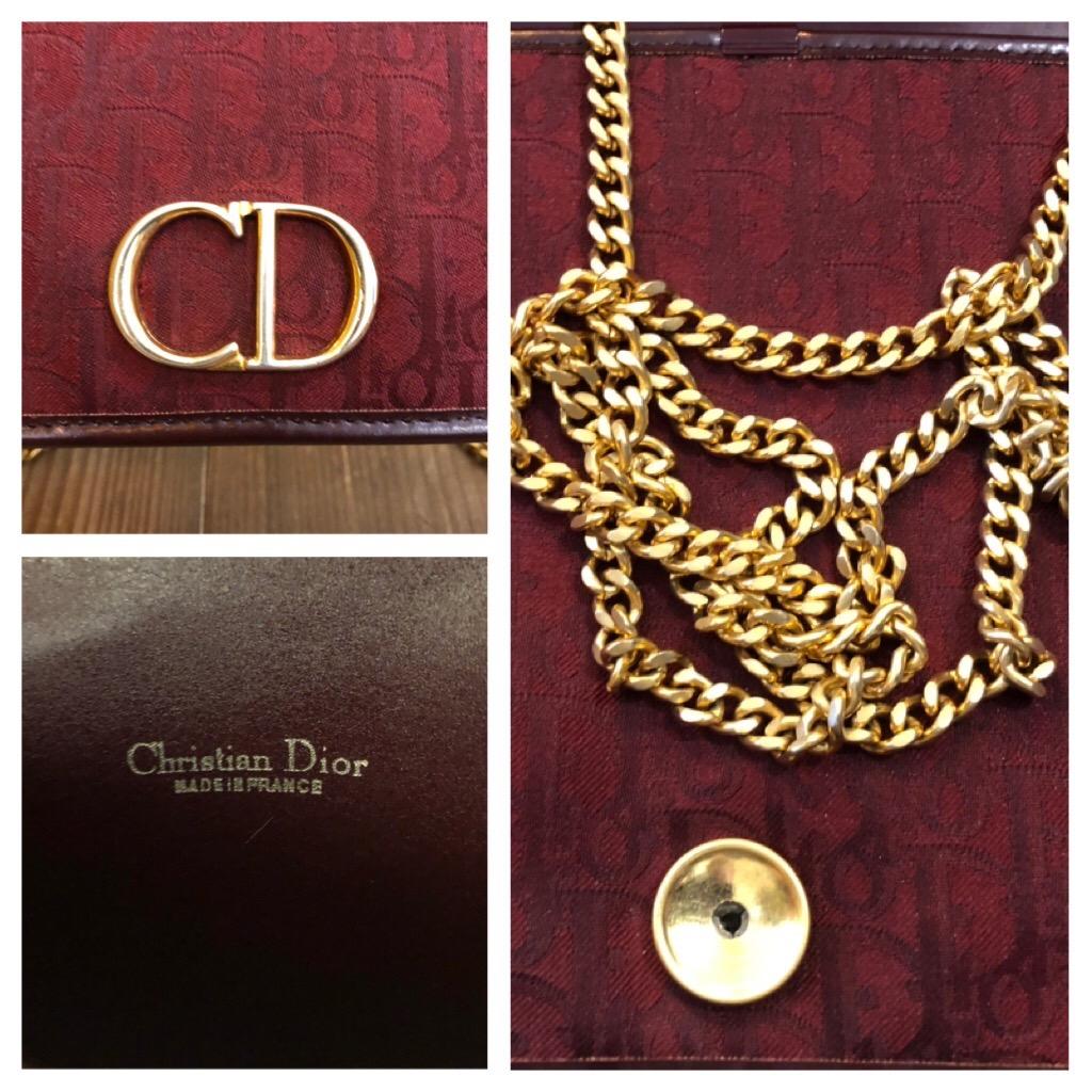 1980s Christian Dior Burgundy Trotter Jacquard Chain Shoulder Bag In Good Condition In Bangkok, TH