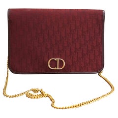 Retro 1980s Christian Dior Burgundy Trotter Jacquard Chain Shoulder Bag